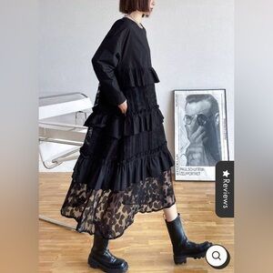 Soolinen Bohemian black ruffles fall lace dress